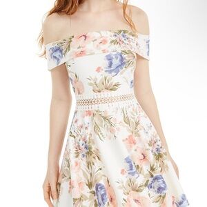 B Darlin Off-Shoulder White Floral A-Line Dress